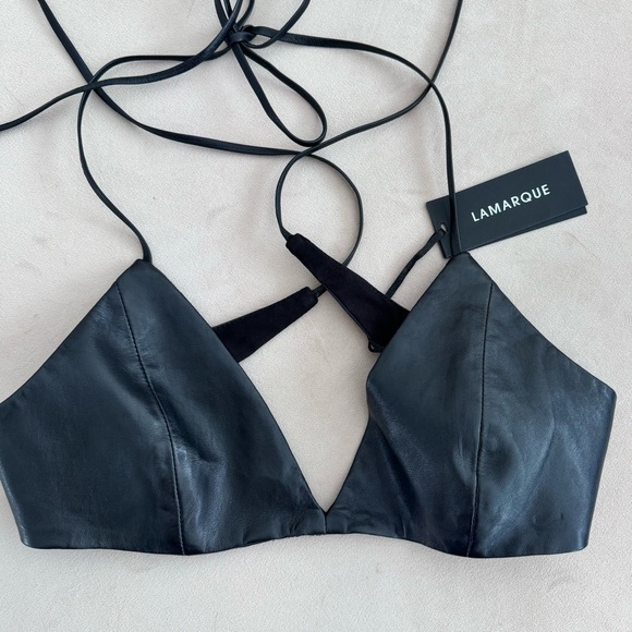 Lamarque Melka 100% Leather Tie Bralette Bra Top Black M - Picture 9 of 10